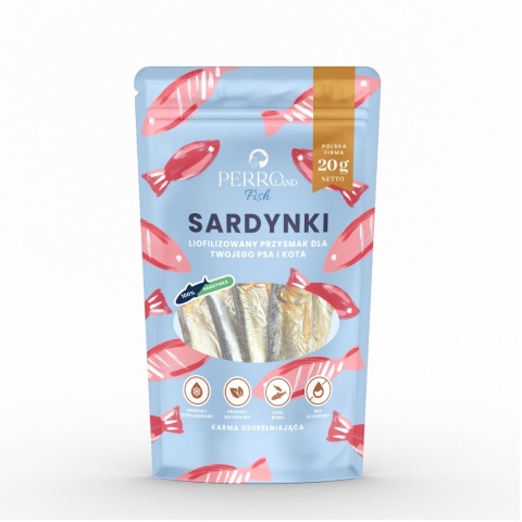 Sardynki liofilizowane – przysmak dla psów i kotów PERROland Fish 20 g