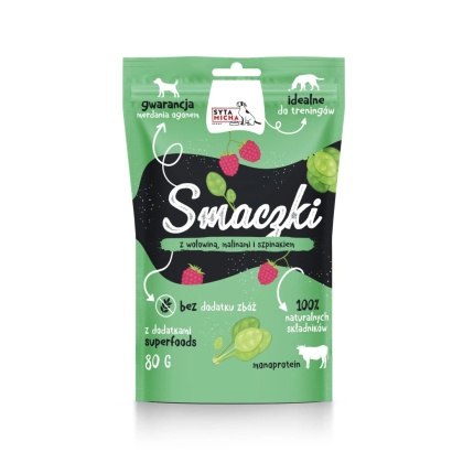 Smaczki dla psa z wołowina, malinami i szpinakiem 80g
