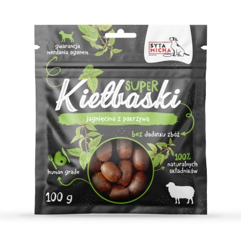 Super kiełbaski dla psa z jagnięciną i pokrzywą 100g