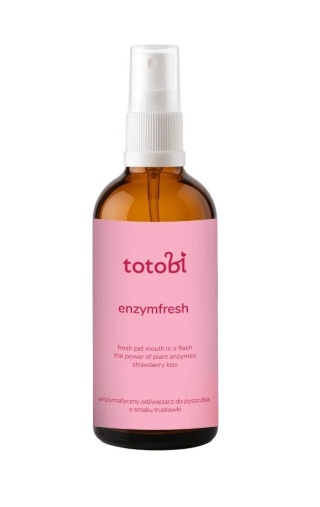 Totobi Enzymfresh Strawberry Kiss – Enzymatyczny Odświeżacz do Pyszczka dla Psów i Kotów o Smaku Truskawkowym 100 ml
